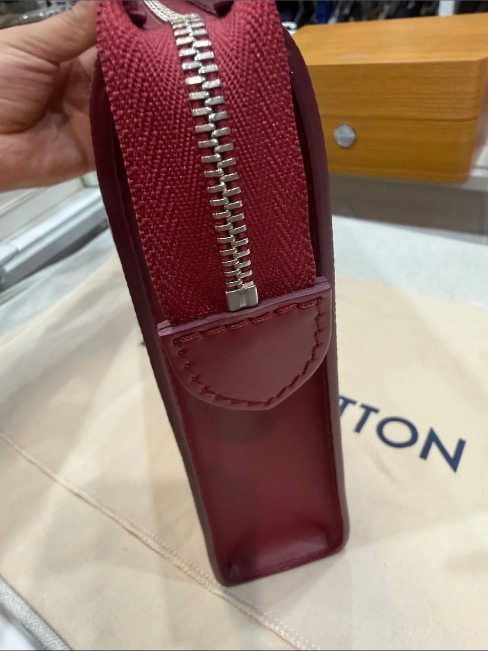 Louis Vuitton Burgundy Epi Leather Zip Makeup Pouch
